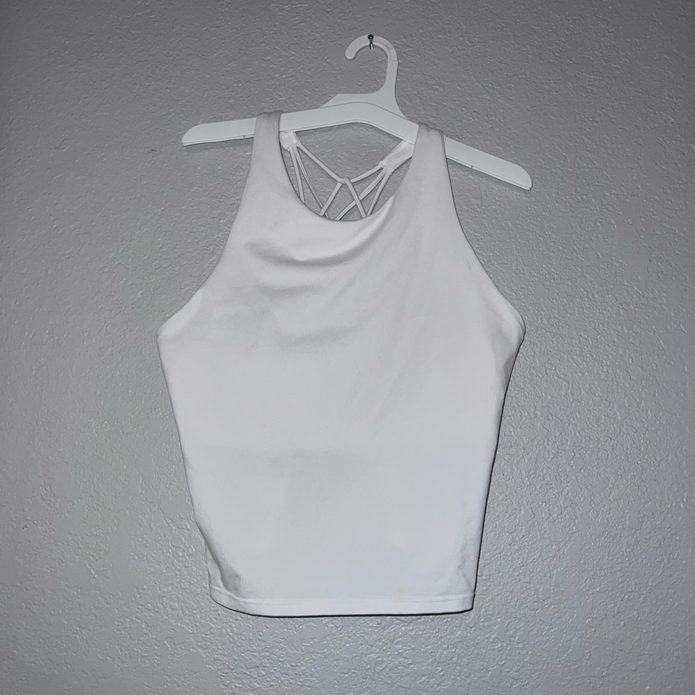 Fabletics Women White Built In Padded Bra Crossback Sports Top